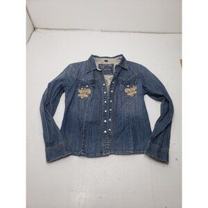 Denim Zenim Dark Wash Pearl Snap Jacket Size Medium With Chest Pocket